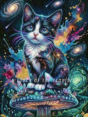 4x6 Galaxy Kitten Watercolor Oil Painting Fantasy Art Print